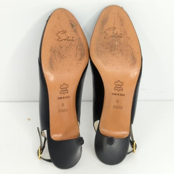 Evins Vintage "Maggie" Slingback Black Leather Pump, Women's 6 AAAA - Picture 6 of 8